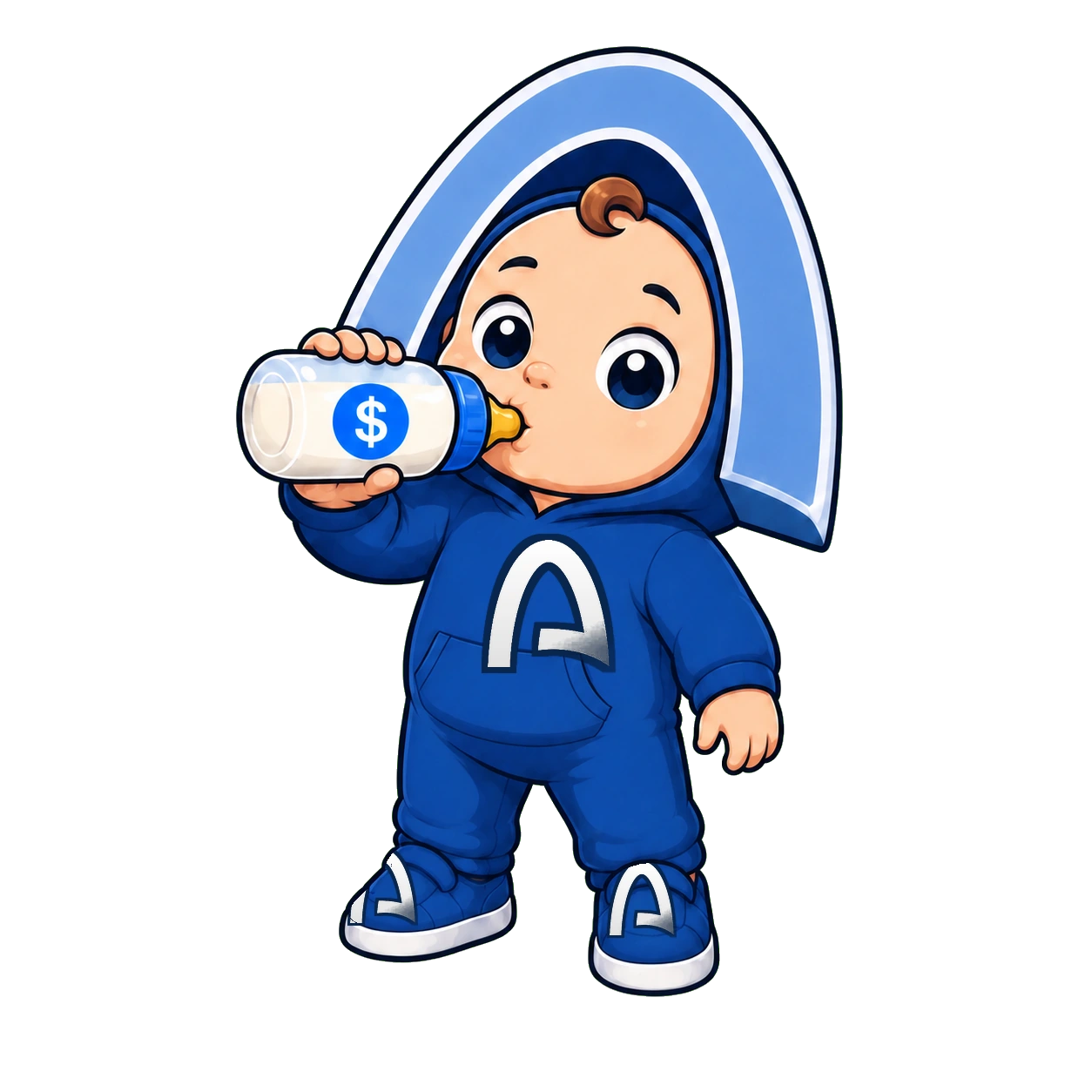 Archie drinking from a USDC baby bottle